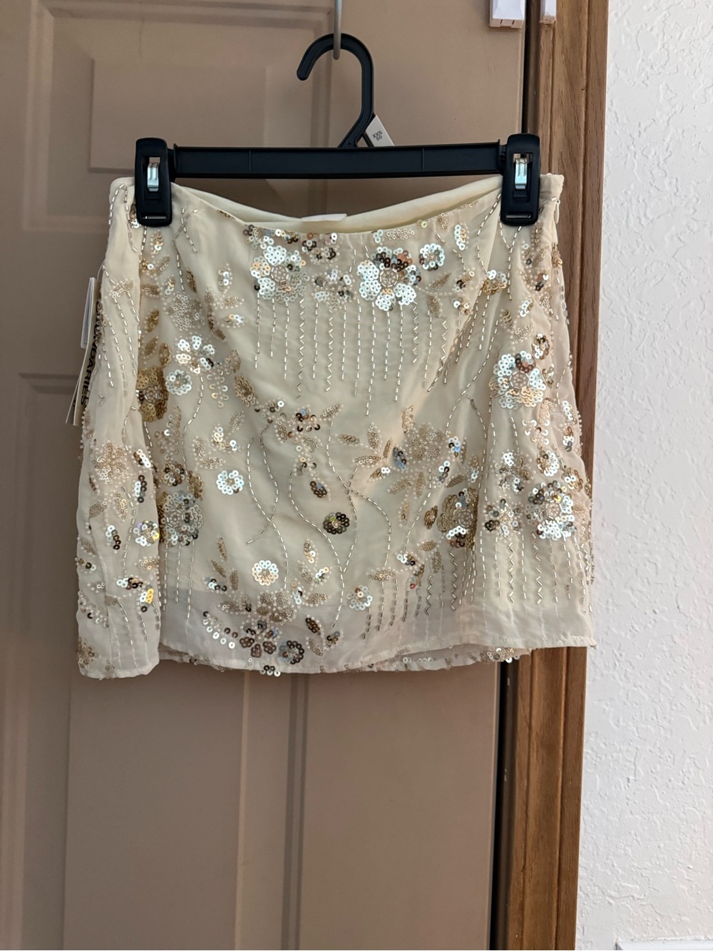 No Boundaries Cream Sequin Floral Mini Skirt